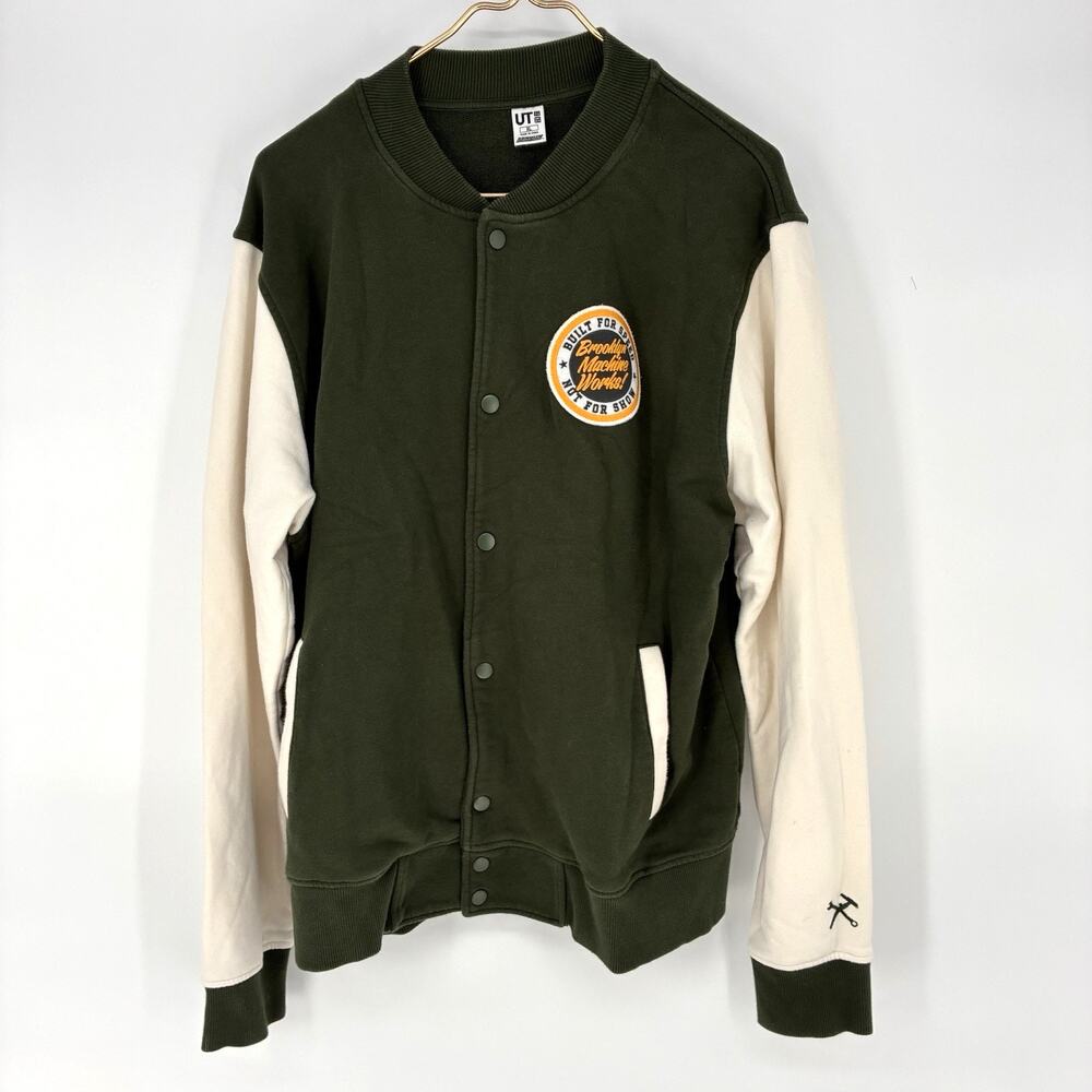 Uniqlo UT Brooklyn Machine Works Varsity Jacket Green And White Men's Size XL